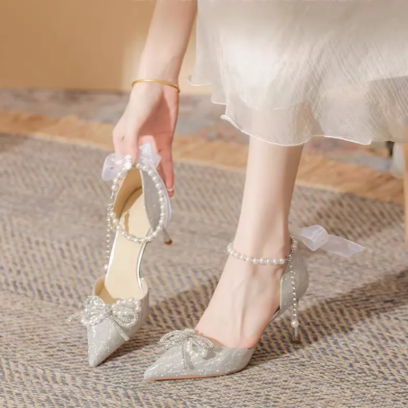 Breakj Breakj High Heels Fairy 18-Year-Old Rite Crystal Wedding Shoes Bridal Shoes New French Fine Heel Not Tired Single Shoes