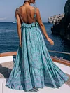 Floral Printed  Falbala Backless Maxi Dresses