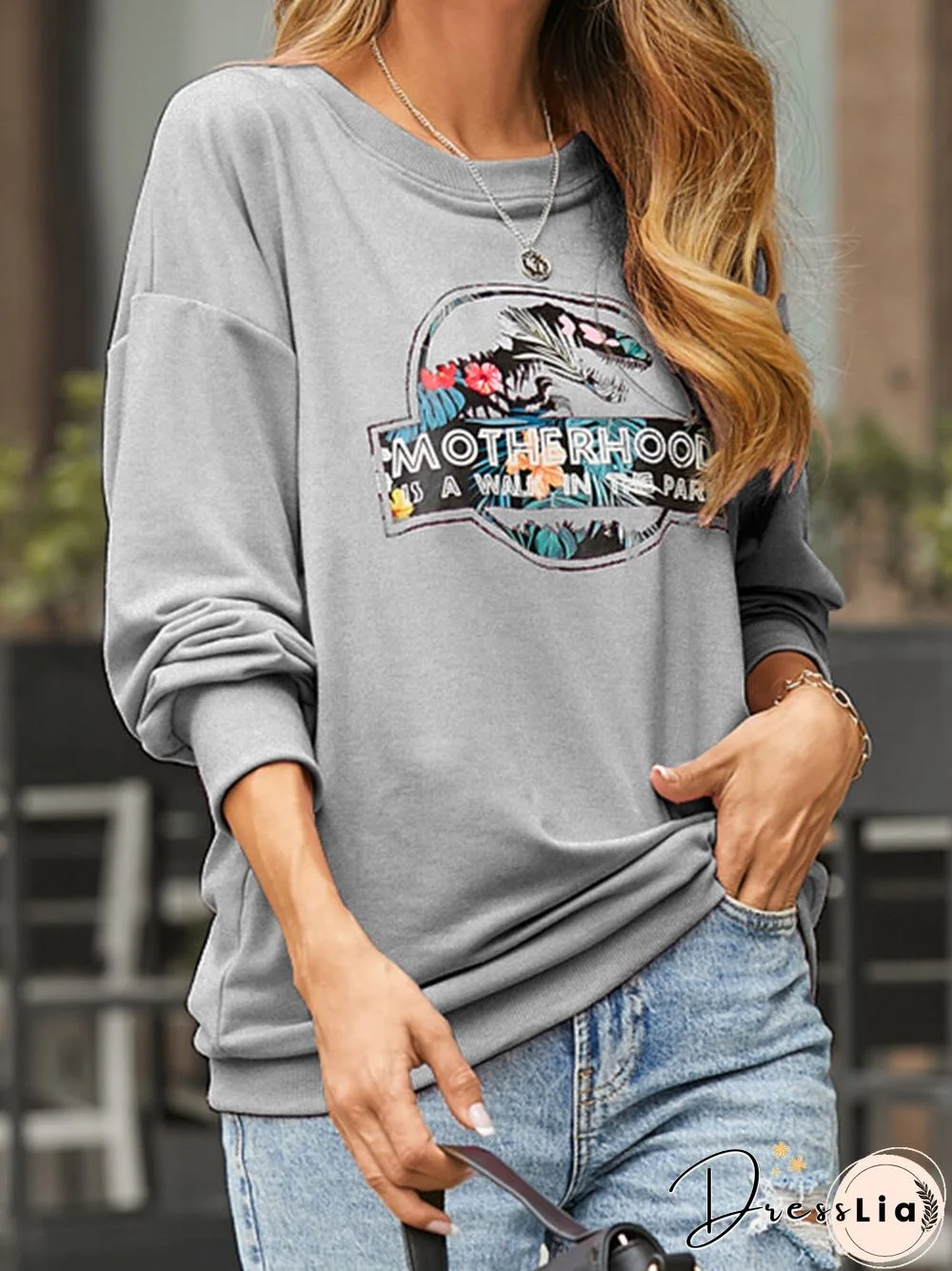 Cartoon Letters Print O-neck Long Sleeve Casual Sweatshirt For Women