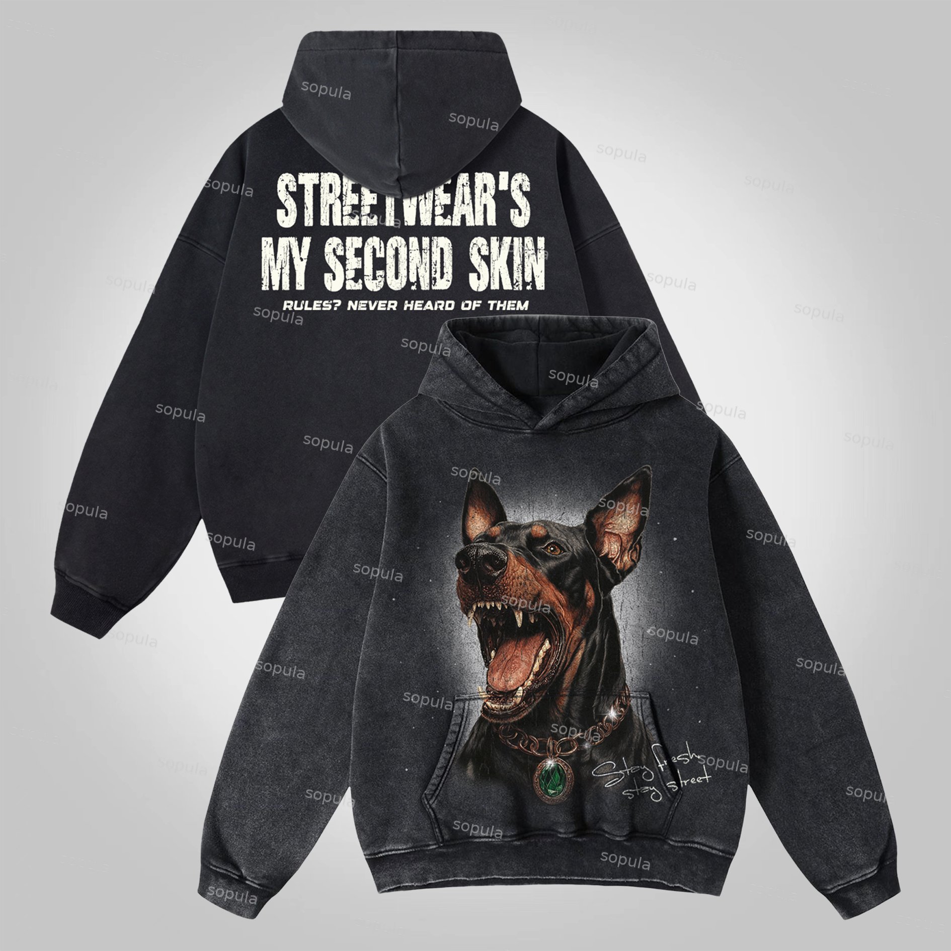Sopula Vintage Street Pocket Washed Hoodie - Sopula｜Premium Graphic Tees & Graphic Clothing