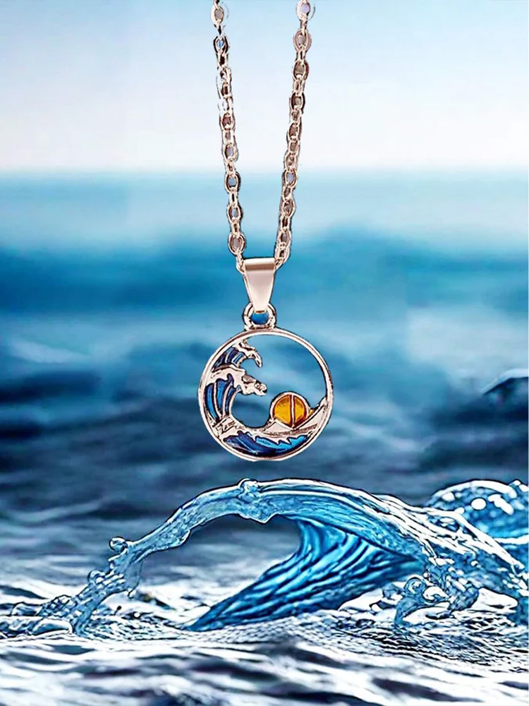 Comstylish Alloy Blue Wave Pendant
