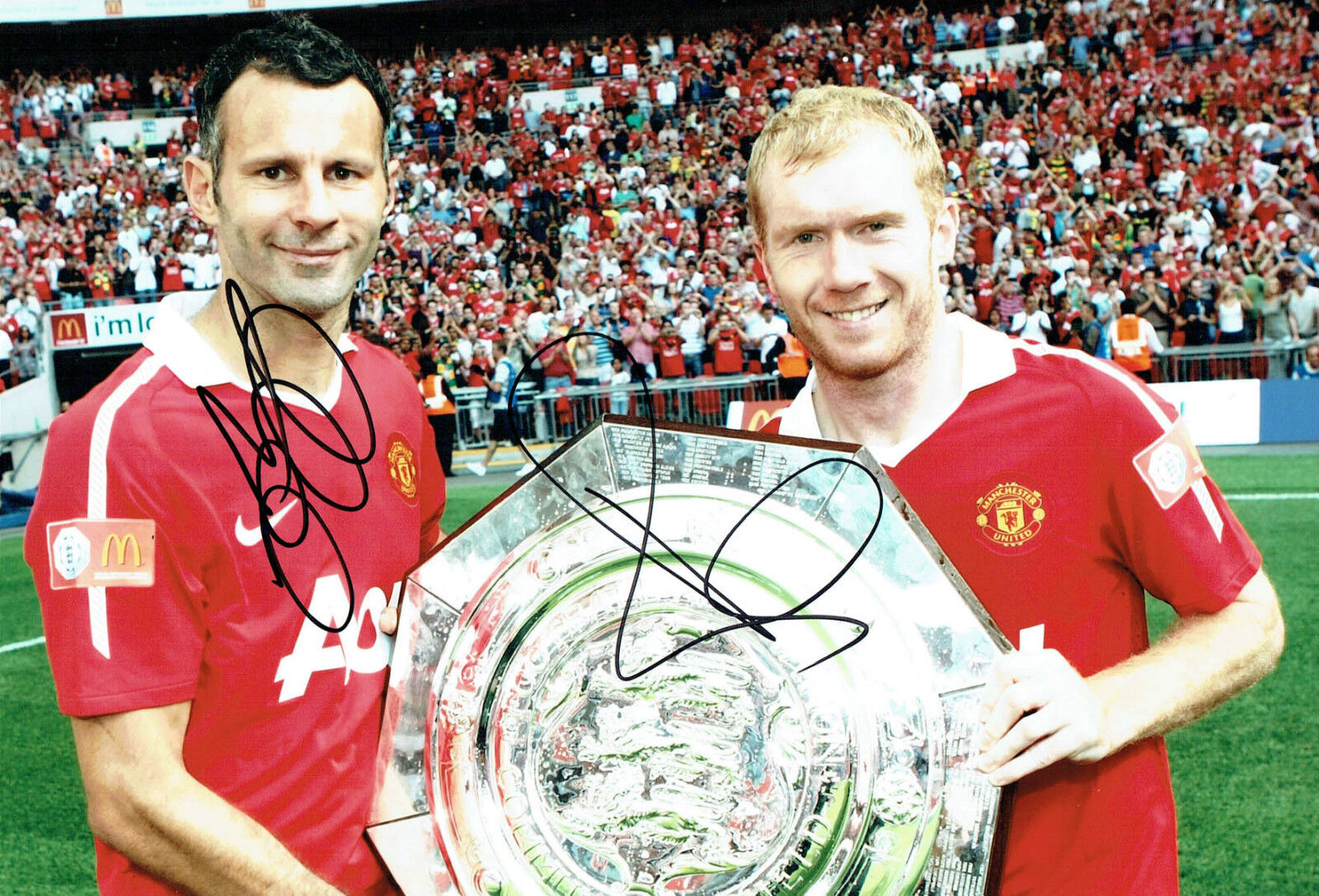 Ryan GIGGS & Paul SCHOLES Double Signed Autograph 12x8 Photo Poster painting A AFTAL COA