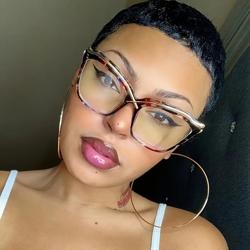 gafas de     con lentes transparentes para mujer -     de metal, accesorio de moda detalles 3