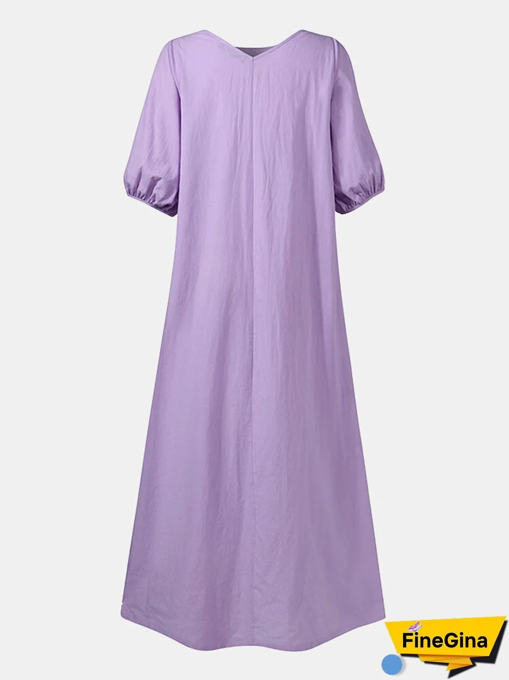 Solid Color Half Puff Sleeve O-neck Maxi Dress