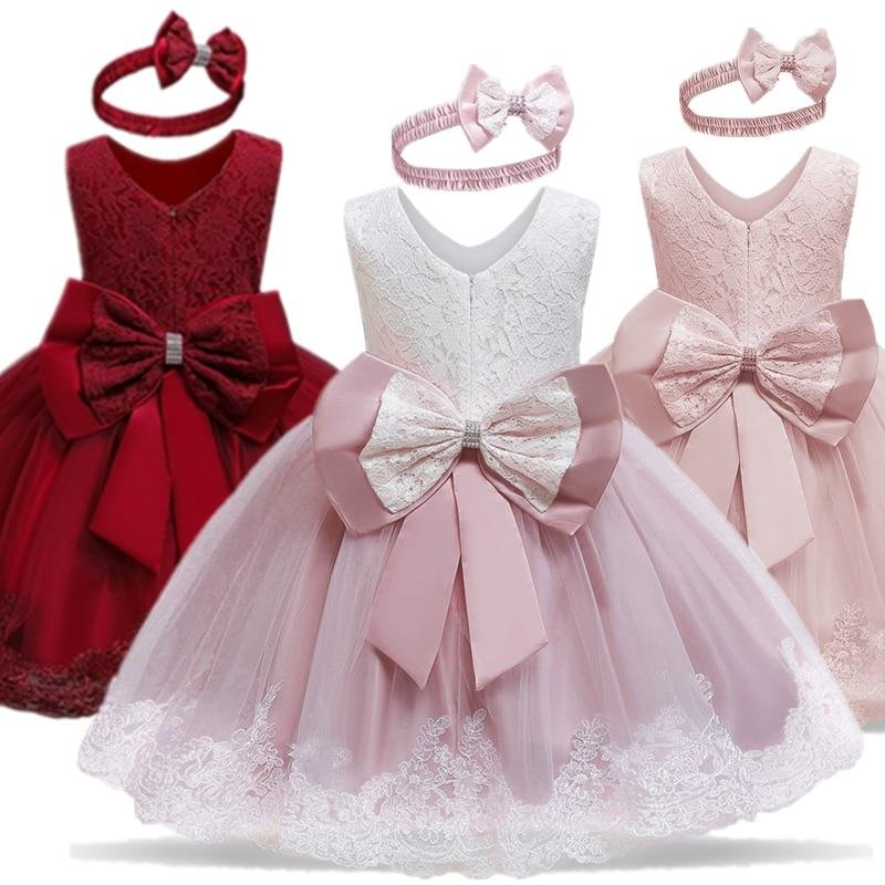 Baby Girls Christmas Party Princess Dress 1 2 Years Old Toddler Kids Birthday Lace Dress Kids New Year Costume Children Clothing