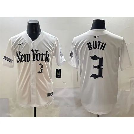 Youth New York Yankees #3 Babe Ruth White 
