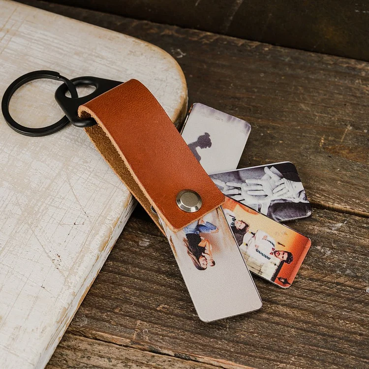 Personalized Photo Album Keychain Custom 3 Photos Leather Keychain for Lovers