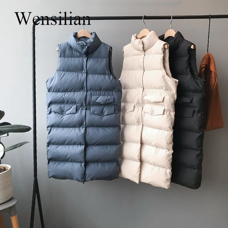 Winter Down Coats Women Long Vest 2021 Ladies Stand Collar Sleeveless Jacket Female Padded Gilets Quilted Coats Chaleco Mujer