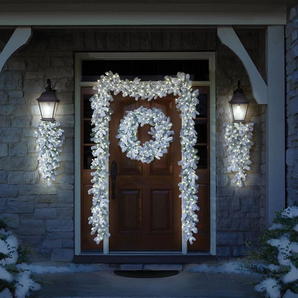 THE CORDLESS PRELIT SNOWY BOUGH PLAID HOLIDAY TRIM