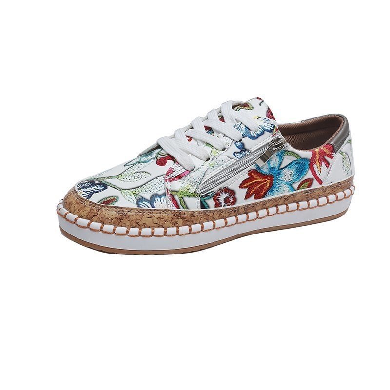 Women Sneakers Elegant Floral Printed Lace Up Female Flat Shoes Round Toe Vulcanized Shoes Women Casual Sneakers