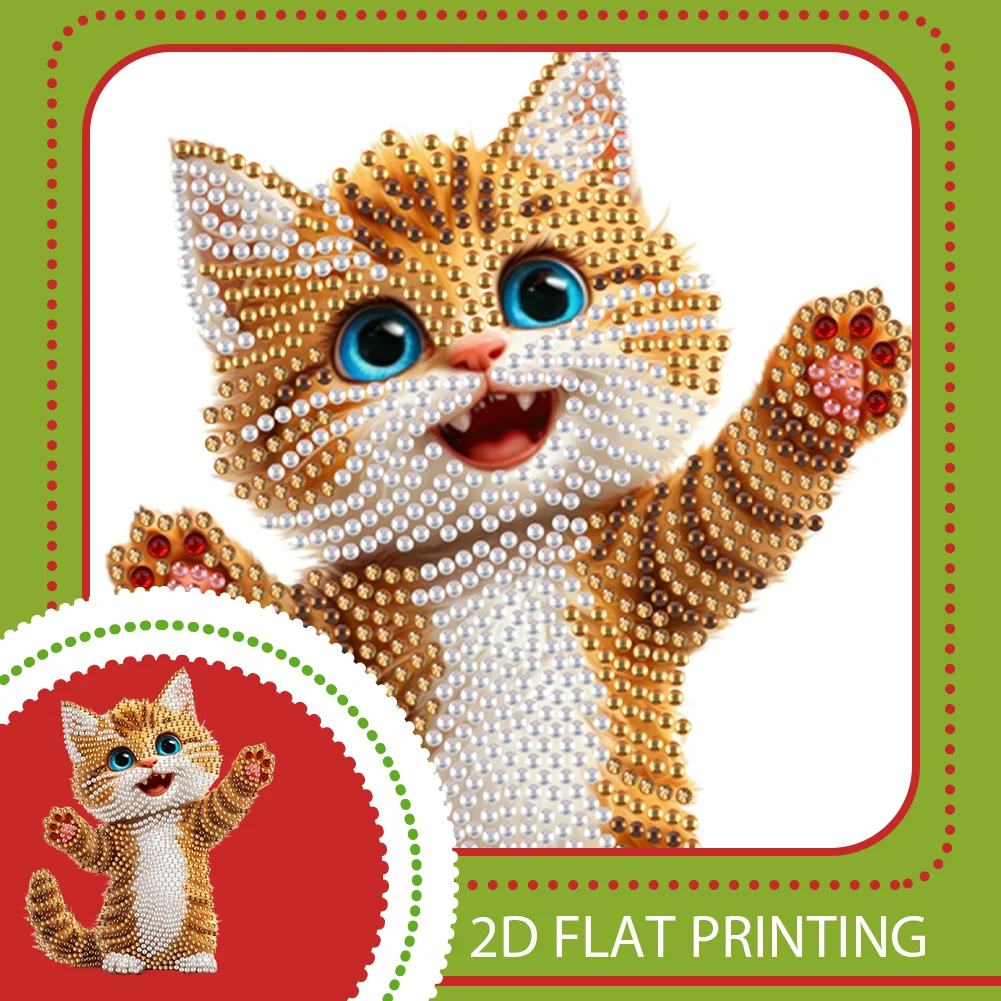 Xmas Acrylic Shaking Head 5D DIY Diamond Art Tabletop Decorations for Home (Cat)