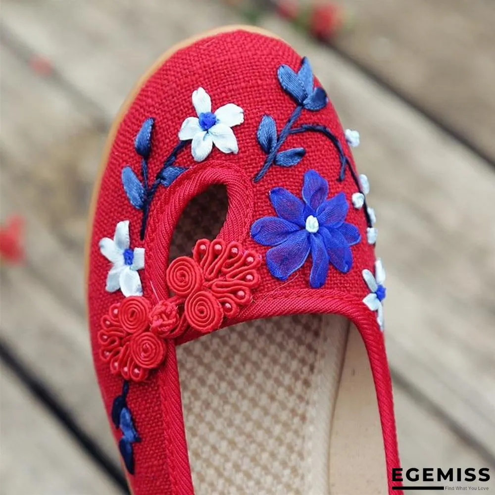 3D Flowers Women Linen Slip On Ballet Flats Breathable Fabric Shoes | EGEMISS