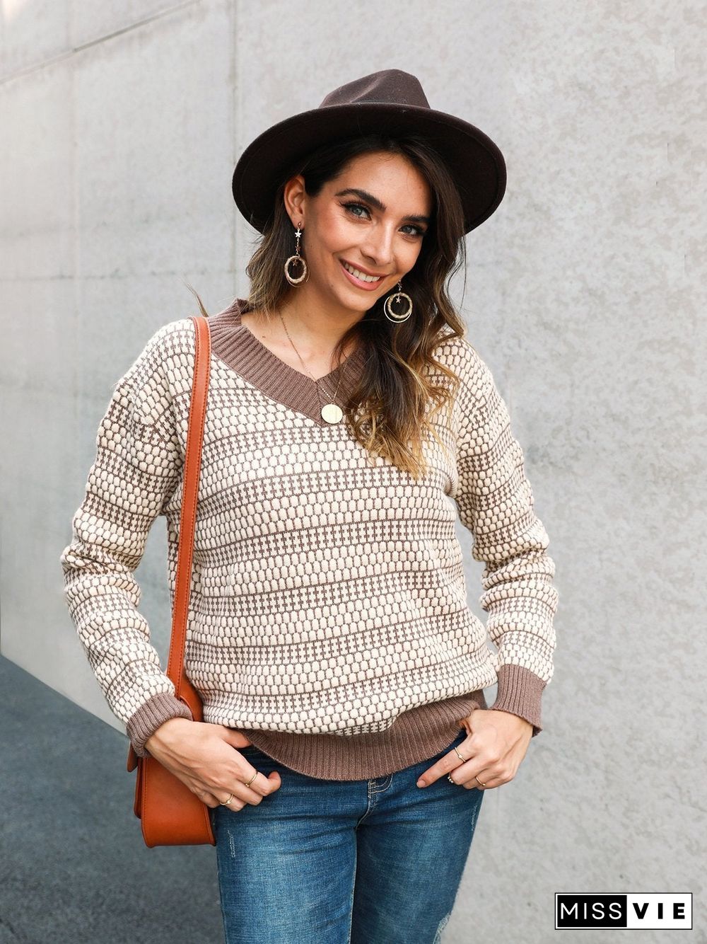 Knitted Shift Sweet V Neck Sweater