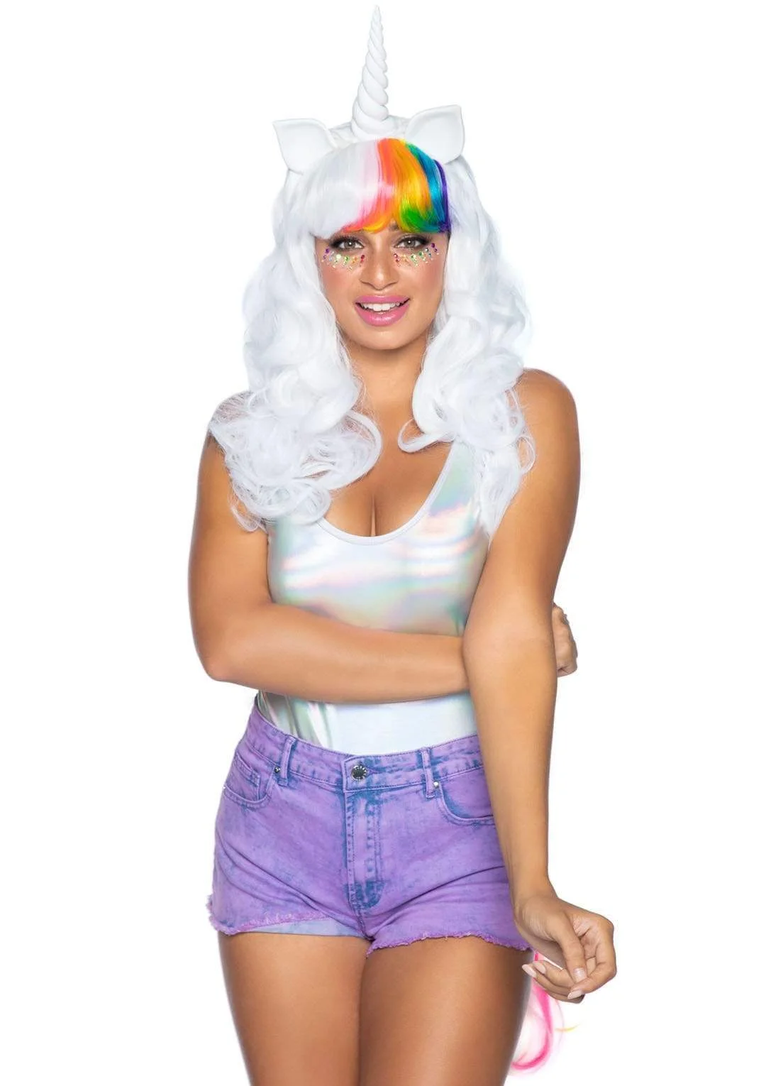 Wavy Rainbow Unicorn Wig & Tail Costume Kit
