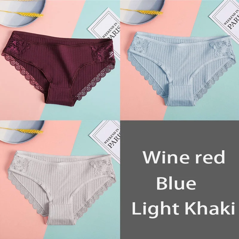 FINETOO M-XL Women Cotton Underpants Sexy Lace Panties Low-rise Briefs for Girls Comfortable Underwear 2020 Female Lingerie New