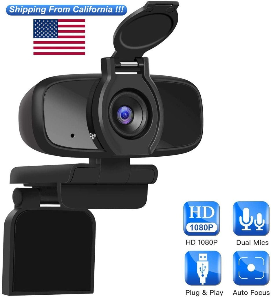1080P Full HD Webcam with Webcam Cover-Built-in Mic