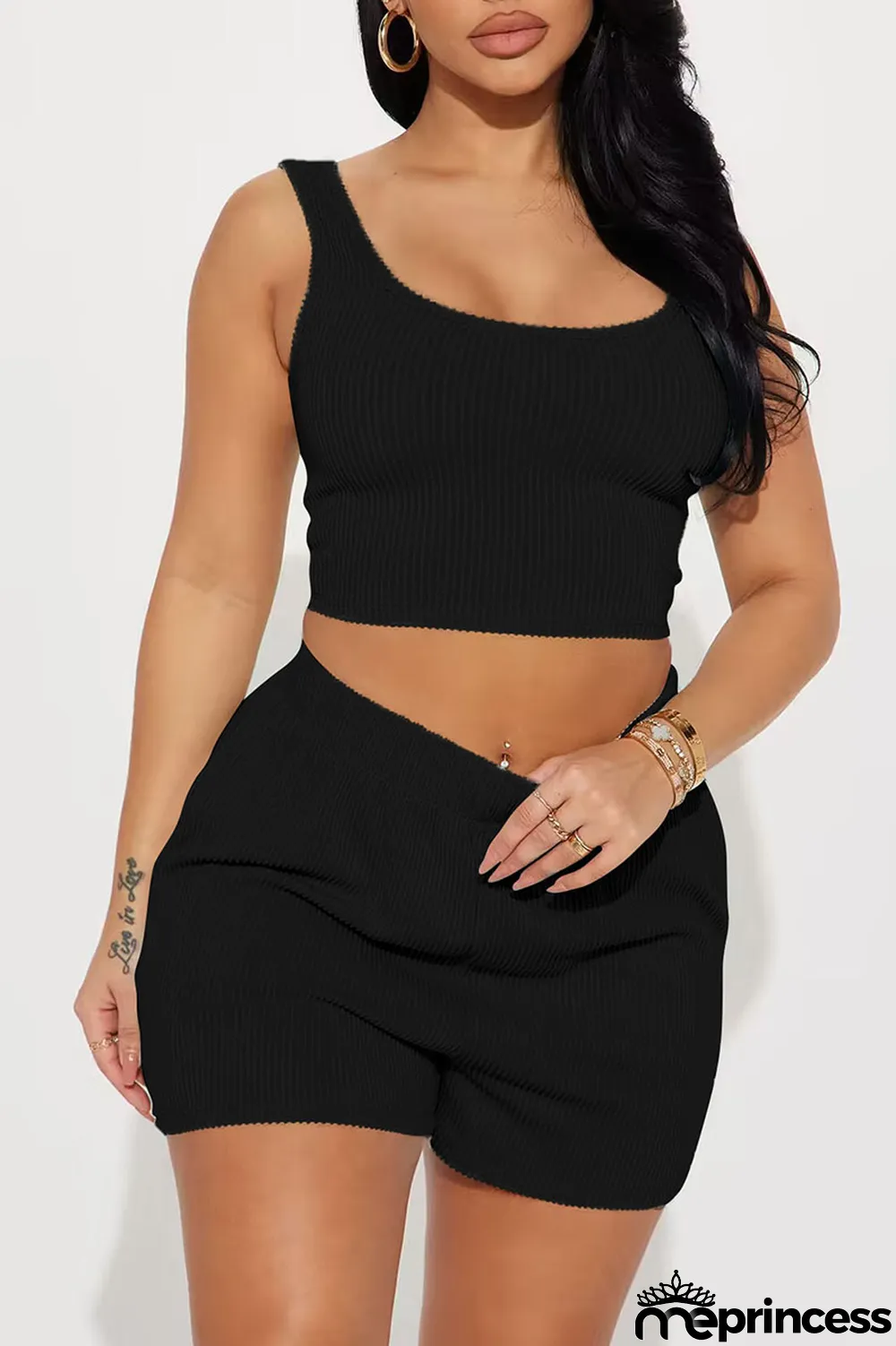 Pink Casual Solid Patchwork U Neck Sleeveless Two Pieces