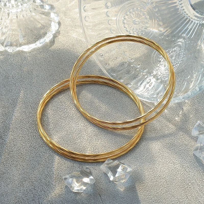 Casual Commute Round Waves 304 Stainless Steel 14K Gold Plated Bangle In Bulk