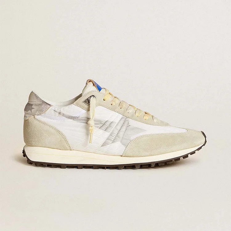 Golden Goose Marathon Hombre con pala de nailon blanco y estrella plateada