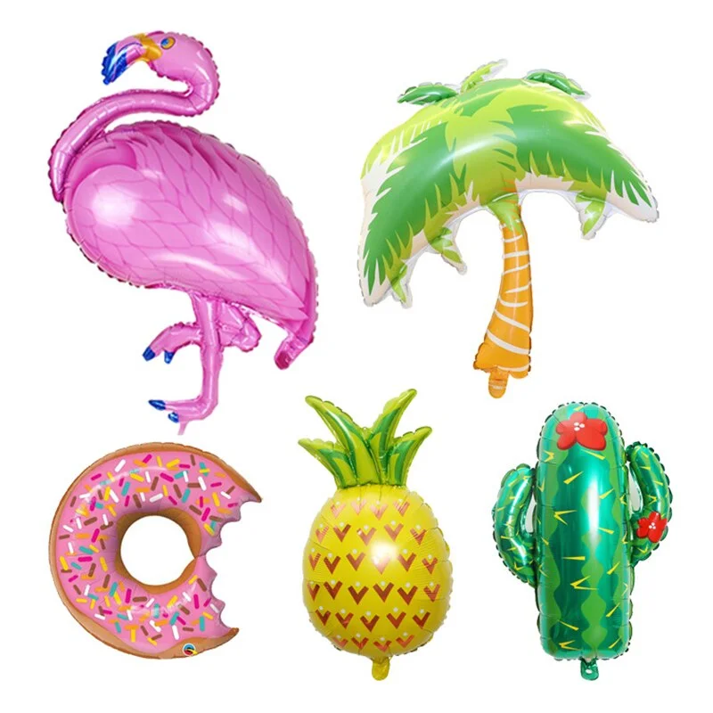 Hawaiian Party Balloon 18 inch Round Flamingo Aluminum Foil Balloon Flamingo Wine Glass Leaf Balloon Birthday Party Decoration