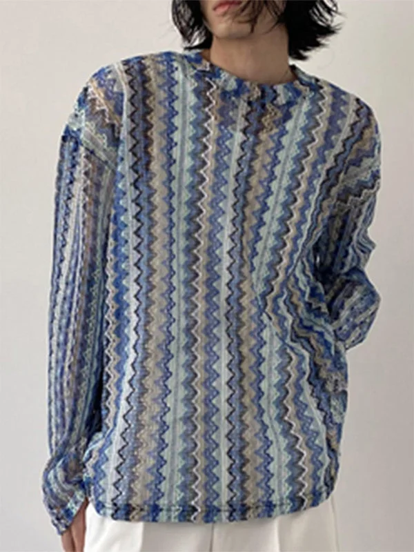 Aonga - Mens Crochet Knit Hollow Out Coverup T-Shirt J