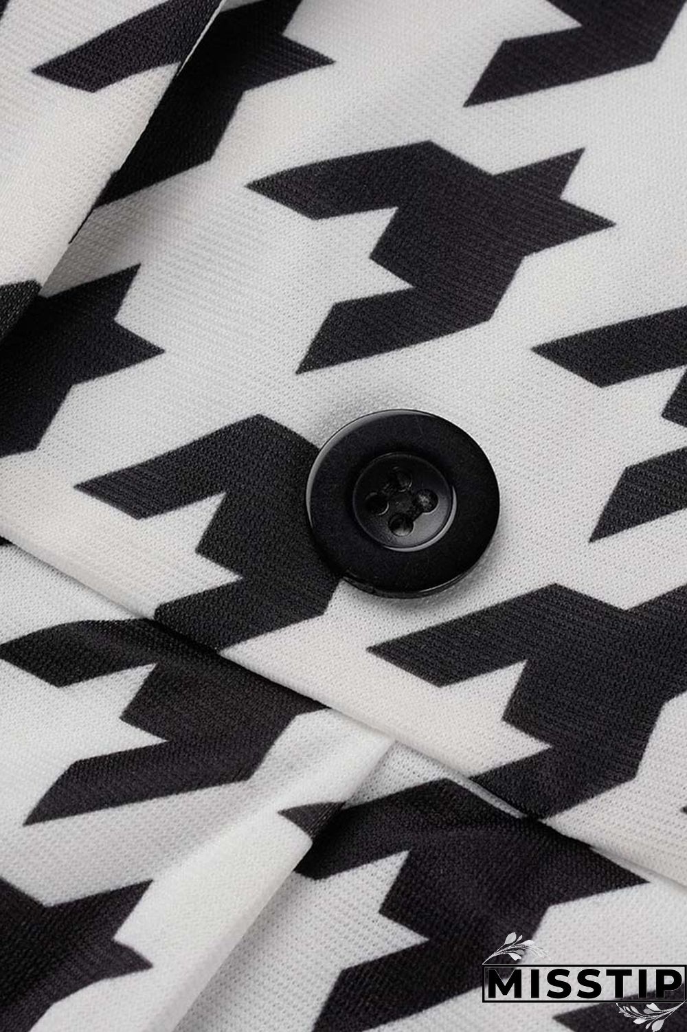 Black And White Casual Print Patchwork Turn-back Collar Long Sleeve Plus Size Dresses