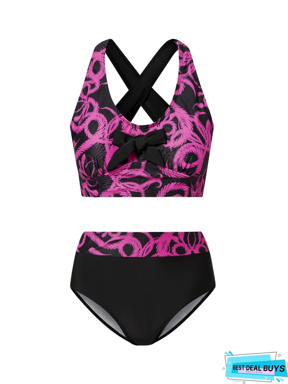Casual Floral Printing Scoop Neck Bikinis Two-Piece Set