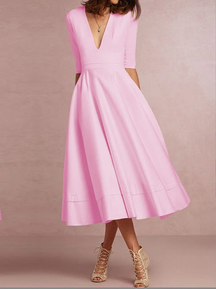 Deep V Sexy Mid Sleeve Dress