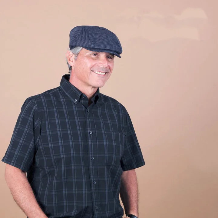 Oxford - Walrus Hats Navy/Green Houndstooth Polyester 8 Panel Newsboy Cap