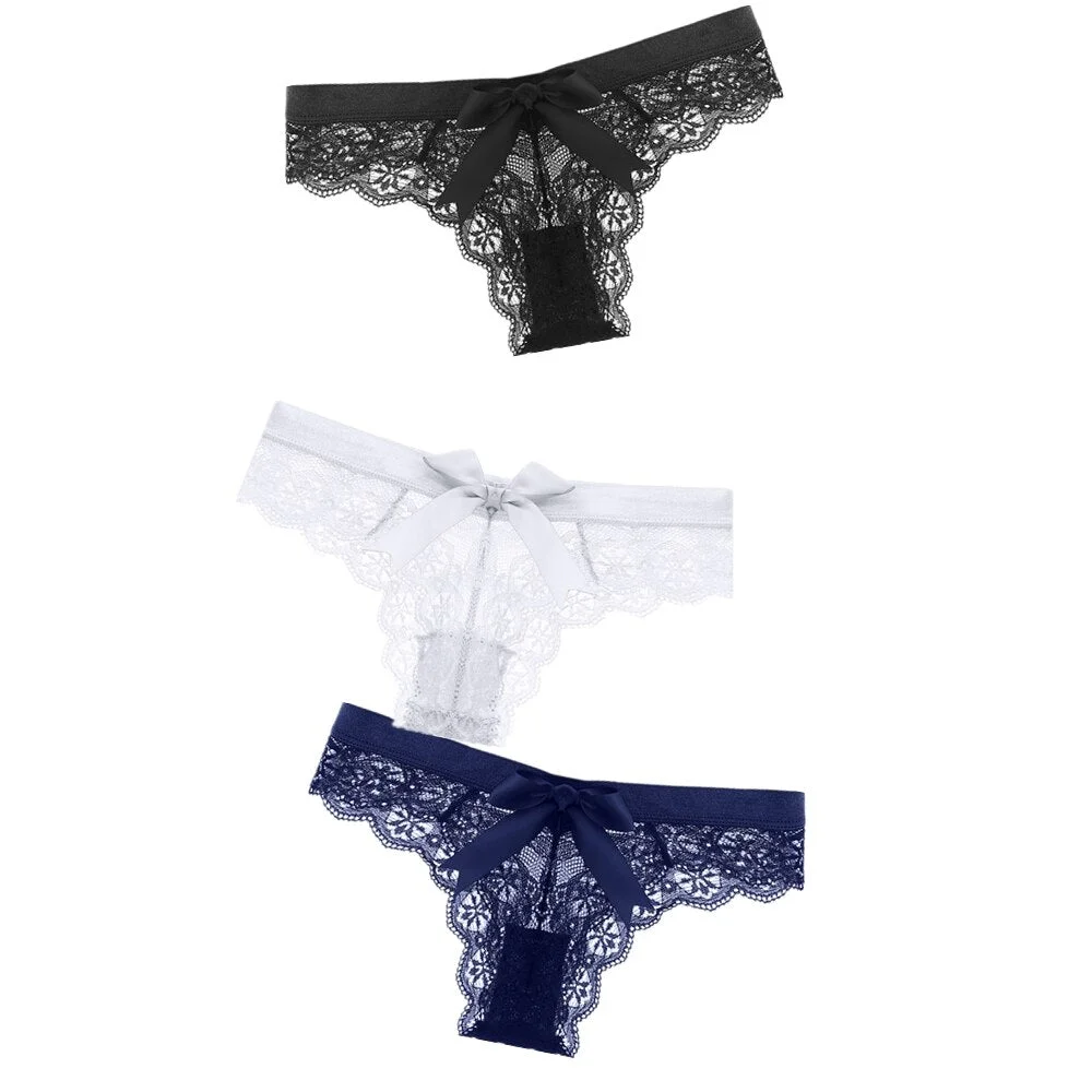Black/White Sexy String Lace Underwear Women Back Bow Panties Women G String T-back Thong Transparent Lingerie Cute Panties