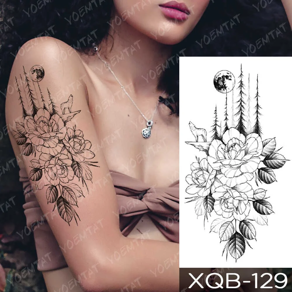 Waterproof Temporary Tattoo Sticker Pink Lotus Rose Lace Flowers Flash Tattoos Snake Dragon Body Art Arm Fake Tatoo Women Men