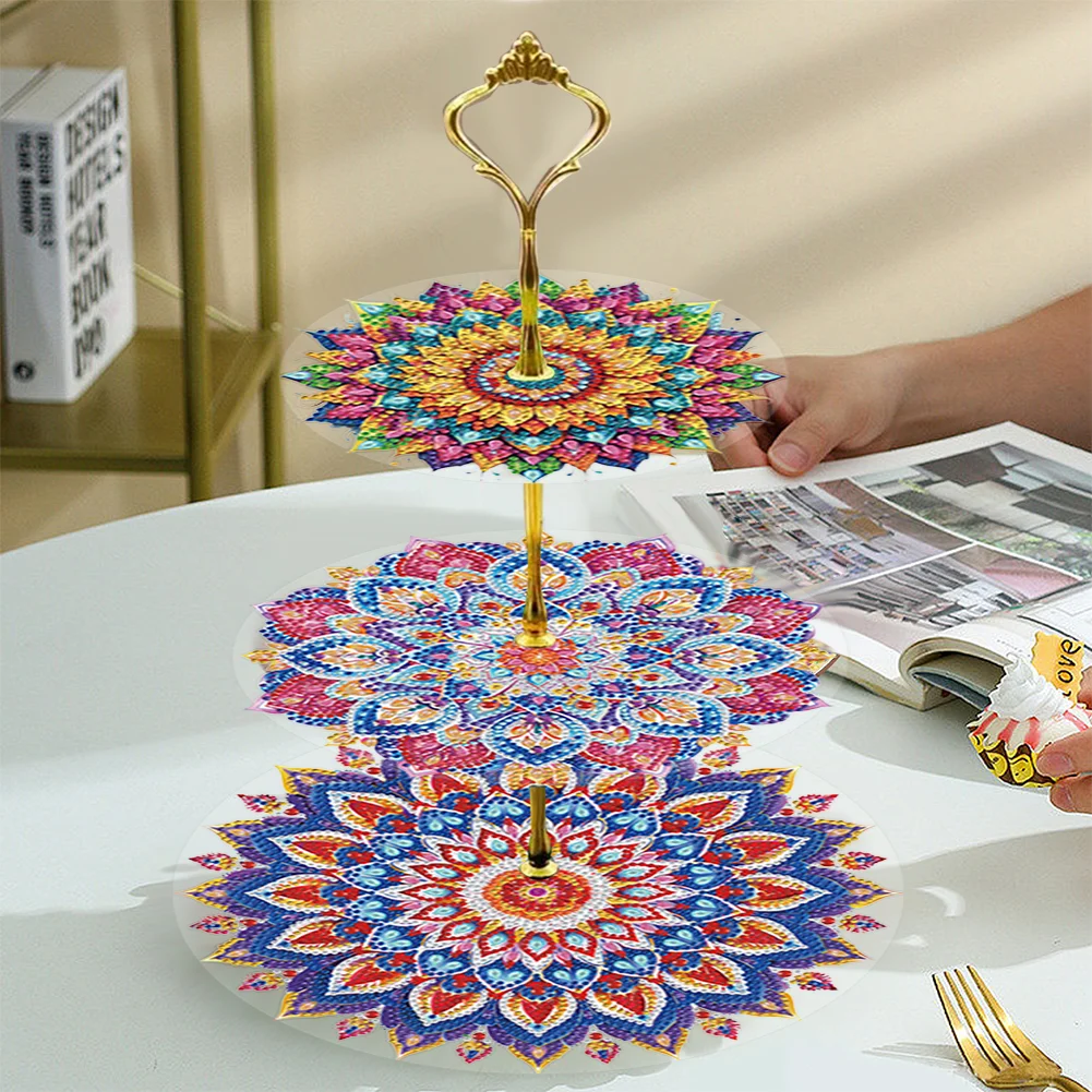 3 Tier Pattern Round Diamond Painting Tray Food Plate for Adults Beginners