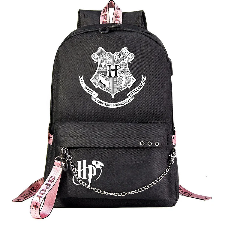 Mayoulove Harry Potter Hogwarts Magic School Shoolbag Backpack USB Charging Students Notebook Bag for Kids Gifts-Mayoulove