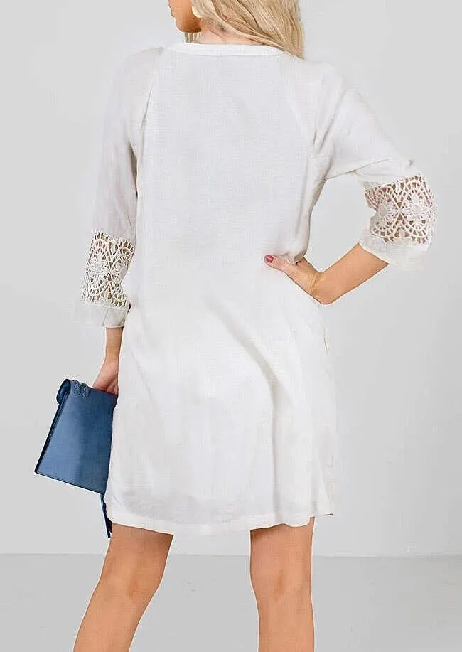 Three Quarter Sleeve Hollowed-Out Leisure Lace Dress