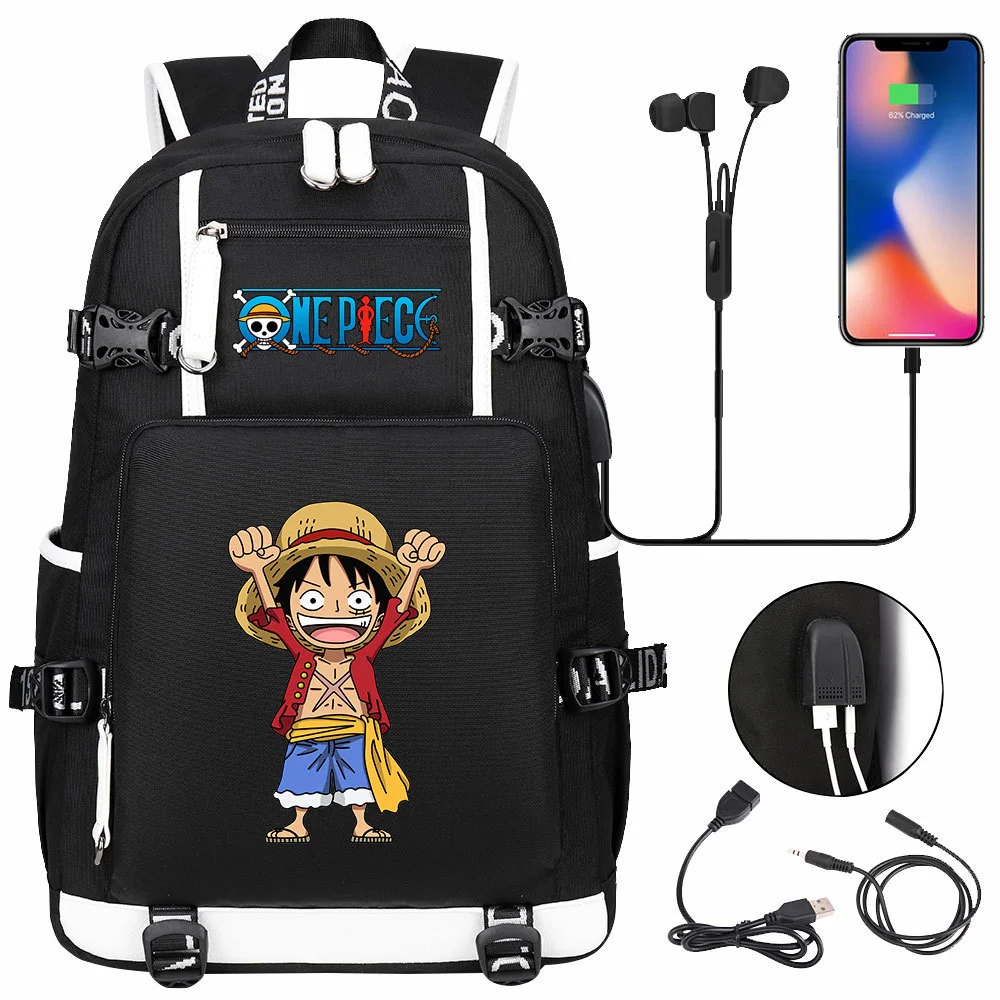 Double-Sided One Piece School Bag with USB Charging and Laptop Compartment - Multi Pocket Backpack for Kids and Students