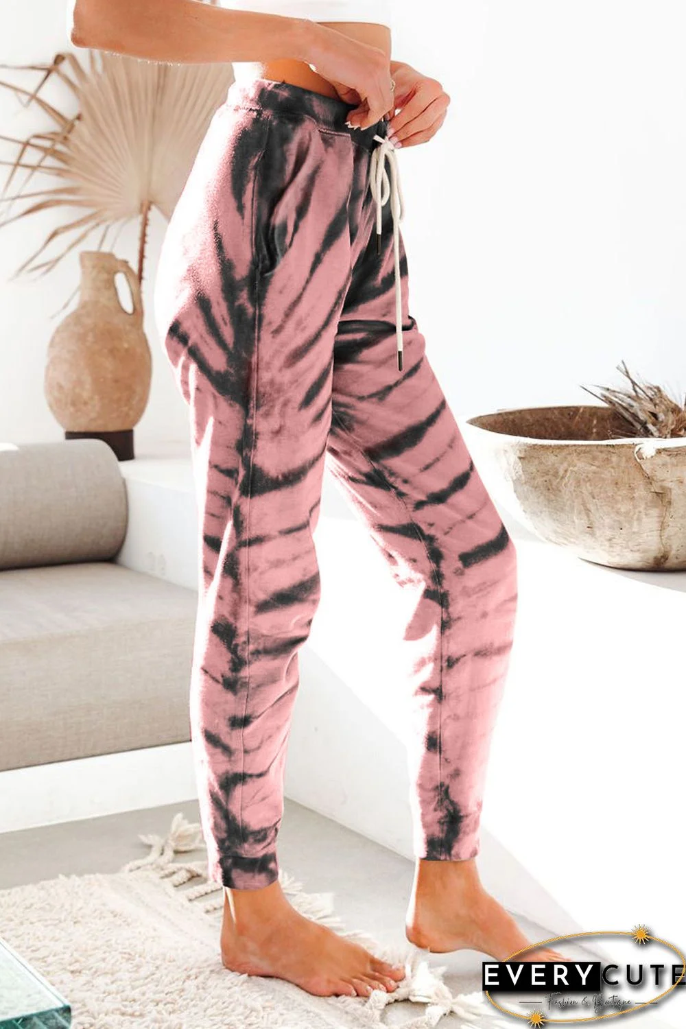 Pink Pocketed Tie-dye Print Joggers