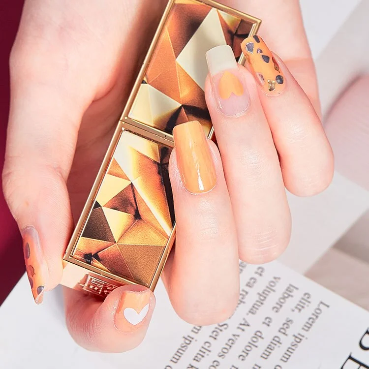 Orange Heart Fashion Nail Art Stickers Collection Manicure DIY Nail Polish Strips Wraps for Party Decor-Nail Inspo