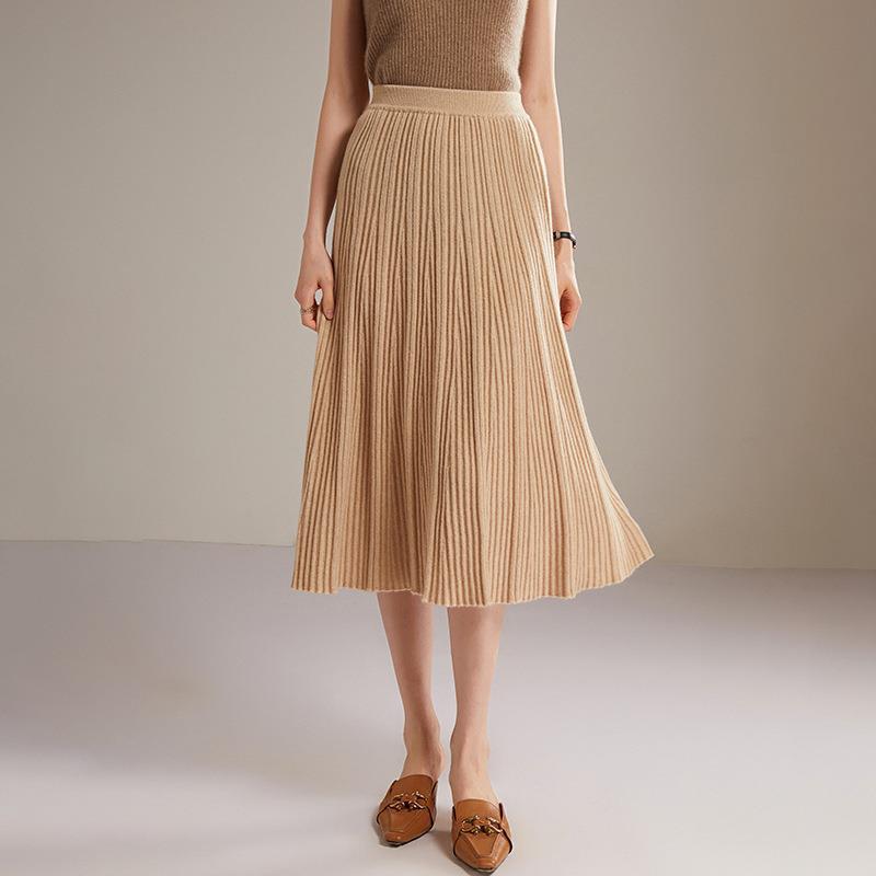 Pleated Cashmere Skirt For Women REAL SILK LIFE