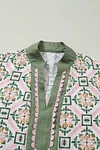 Women's Vintage Boho Geometric Flower Print Short Sleeve Loose Mini Dress