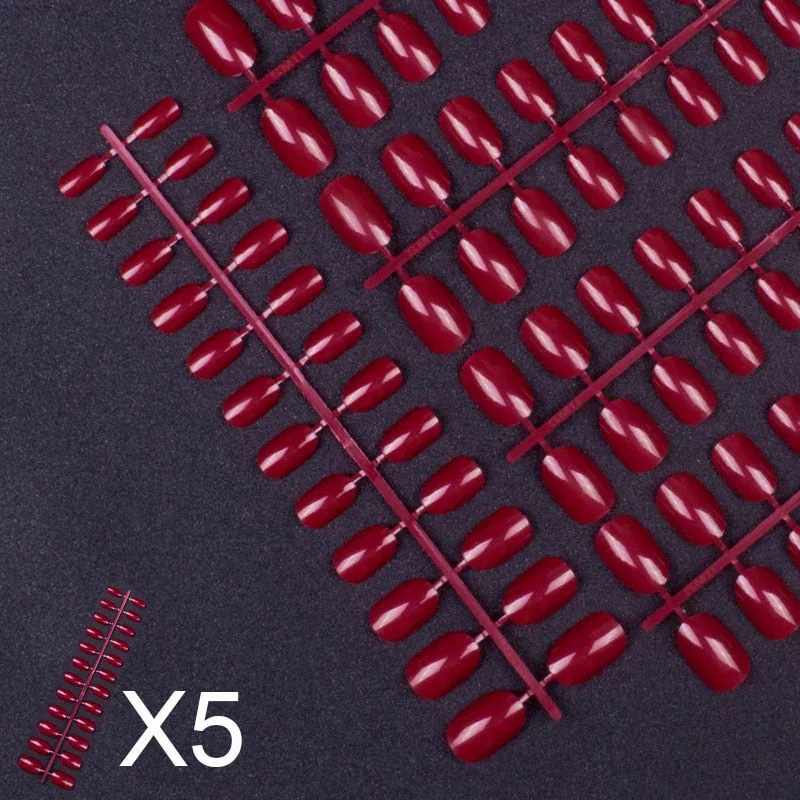 5 Set Mixed Colors 24 Pieces Per Set Fashion Round Colored False Nails Full Cover 10 Size Fake Nails for DIY Press on Nails-Nail Inspo