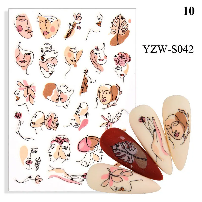 1 Sheet Human Face Nail Stickers And Decals 2021 Nail Art Decorations Set Geometric Pattern Dried Flowers Sliders For Nails Art-Nail Inspo