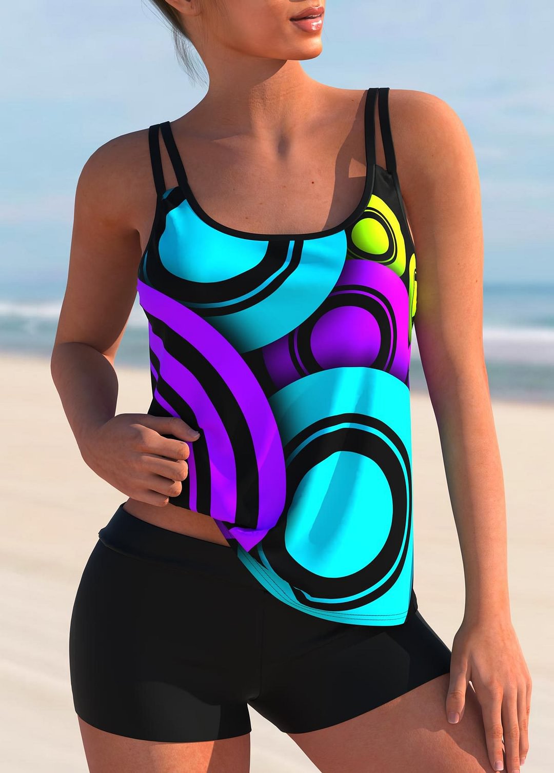 Split Boxer Conservative Oversized Swimsuit