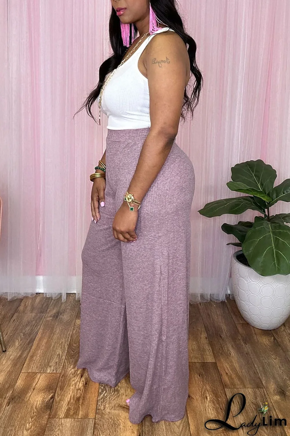 Grey Casual Solid Patchwork High Waist Straight Solid Color Bottoms