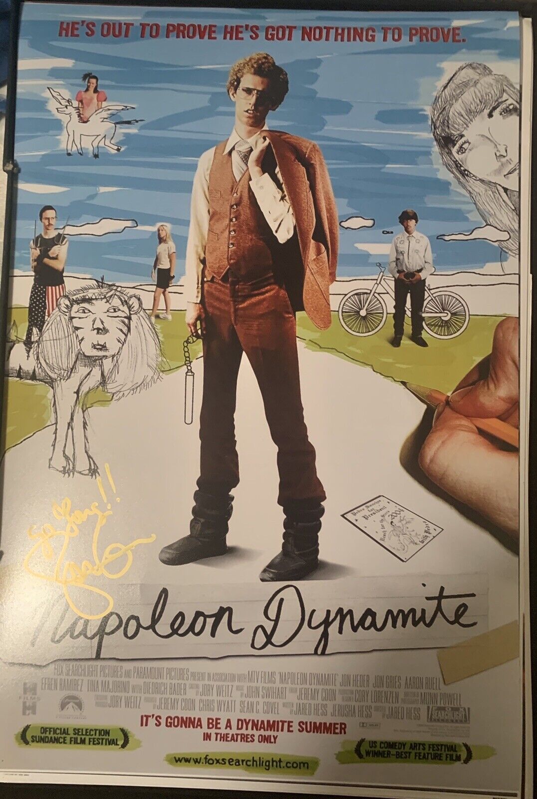 JON GRIES NAPOLEON DYNAMITE UNCLE RICO SIGNED 12x18 MOVIE POSTER Pic