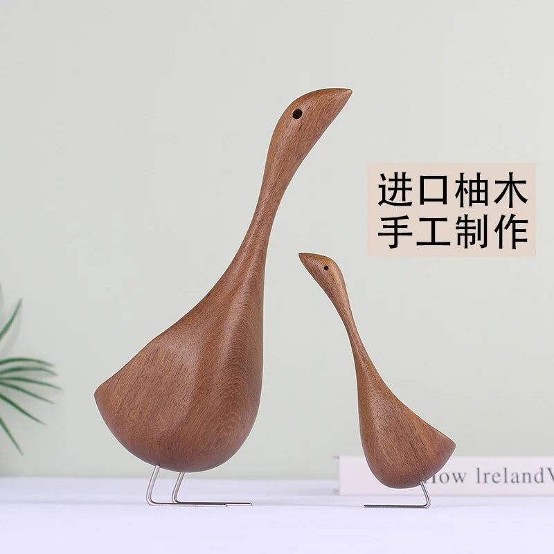 Scandinavian Denmark Solid Wood Goose Arrangement Log Carving Creative Teak Carving Animal Home Cabinet Table Decoration