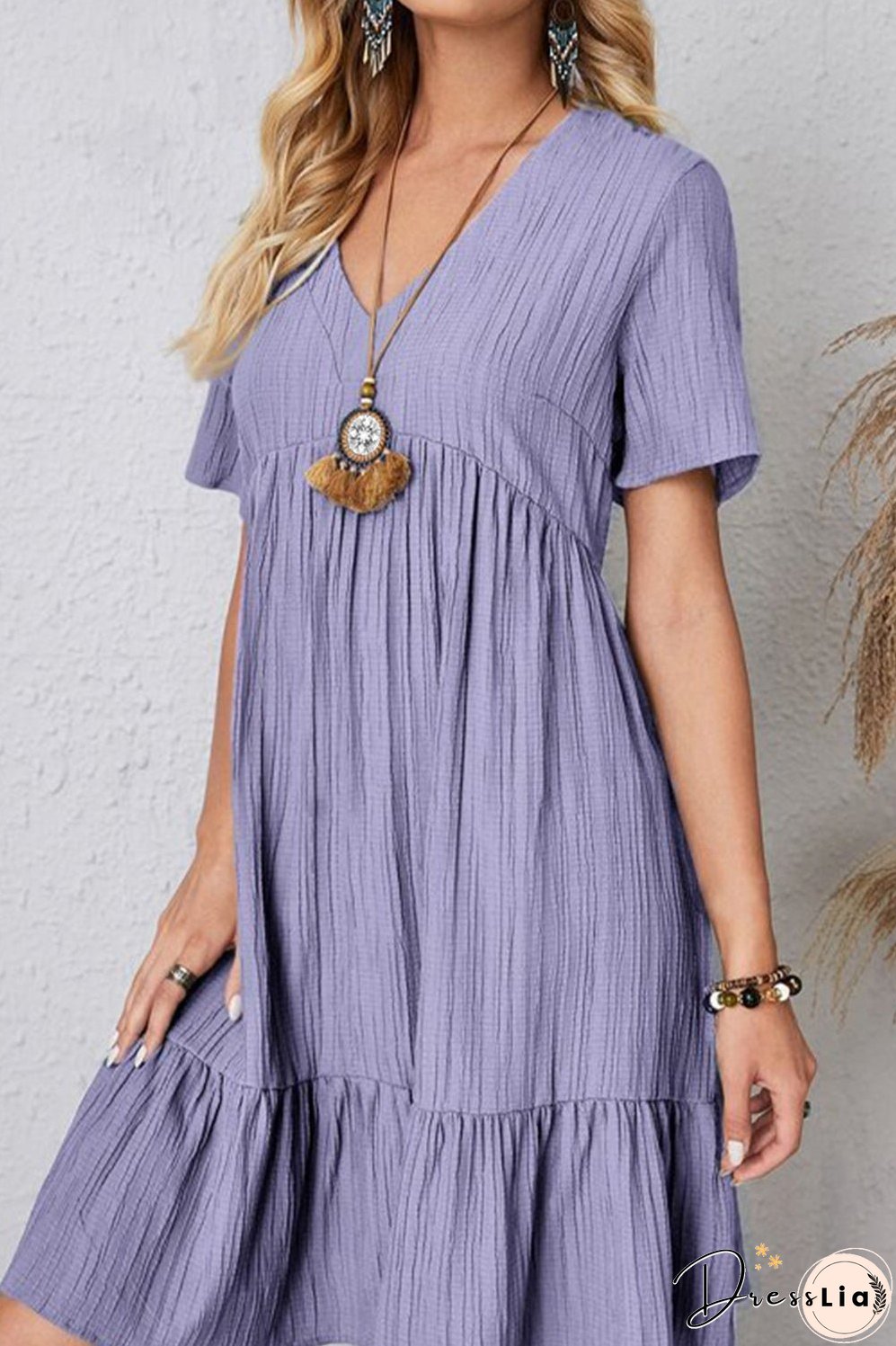 Full Size Ruched V-Neck Short Sleeve Dress