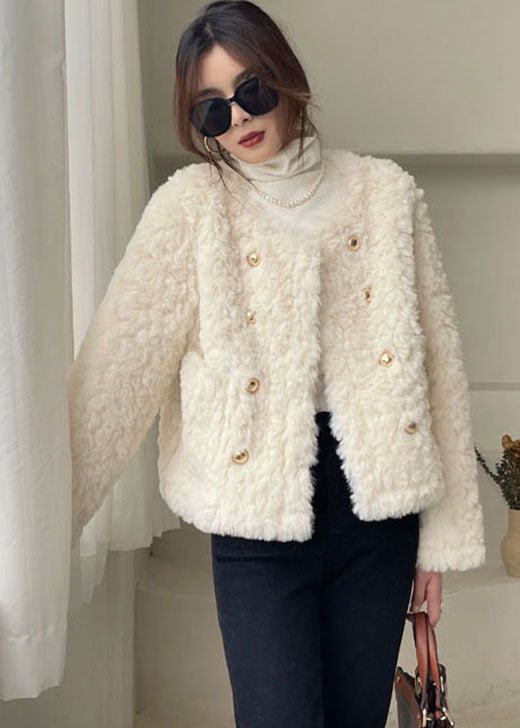 Modern White Button Faux Fur Puffers Jackets Winter thick CK2585- Fabulory
