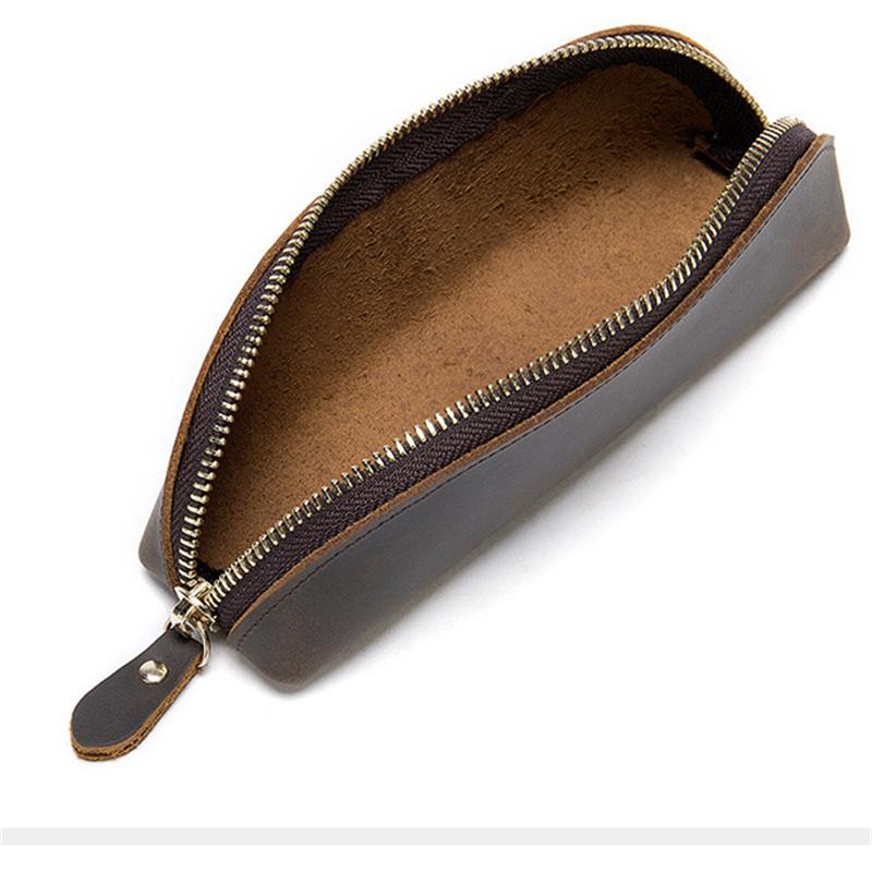 Genuine Leather Zippered Main Compartment Mobile Office Pencil USB Pouch Protection Bag