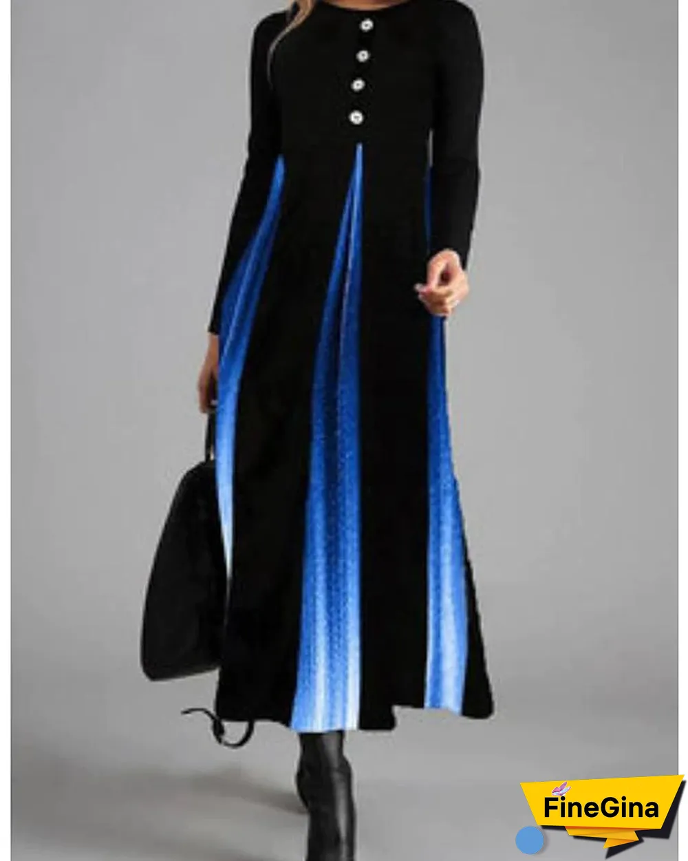 Women's Sheath Dress Maxi long Dress Long Sleeve Print Print Fall Winter Casual Blue Orange S M L XL XXL 3XL 4XL Black Dresses