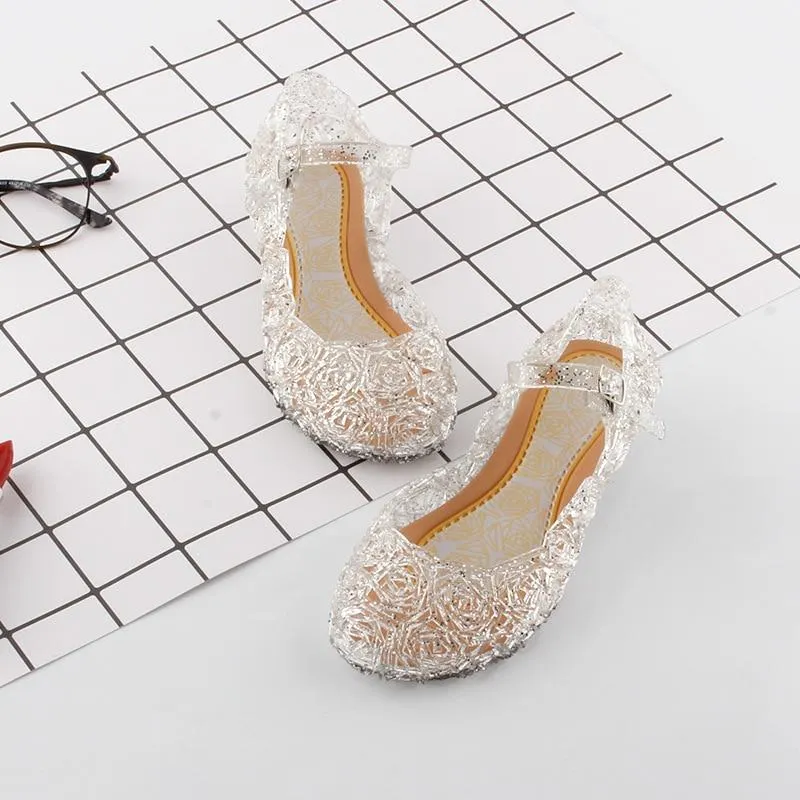 Baby Girls Kids Summer Crystal Sandals Princess Jelly High-Heeled Shoes Princess Cosplay Party Dance Shoes